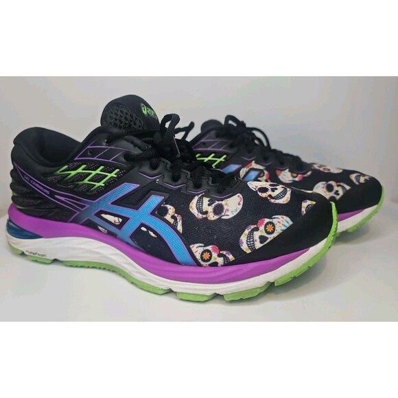 Asics Gel Cumulus 21 Day Of The Dead Running Shoes Black Womens Size 8.5 1012A64 - Picture 1 of 9